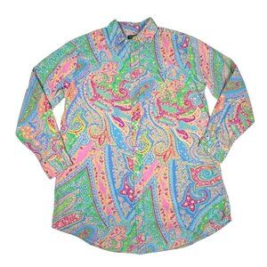 Lauren Ralph Lauren Paisley Tunic Cabana Shirt Sz.S Green Pink Cover-Up Beach